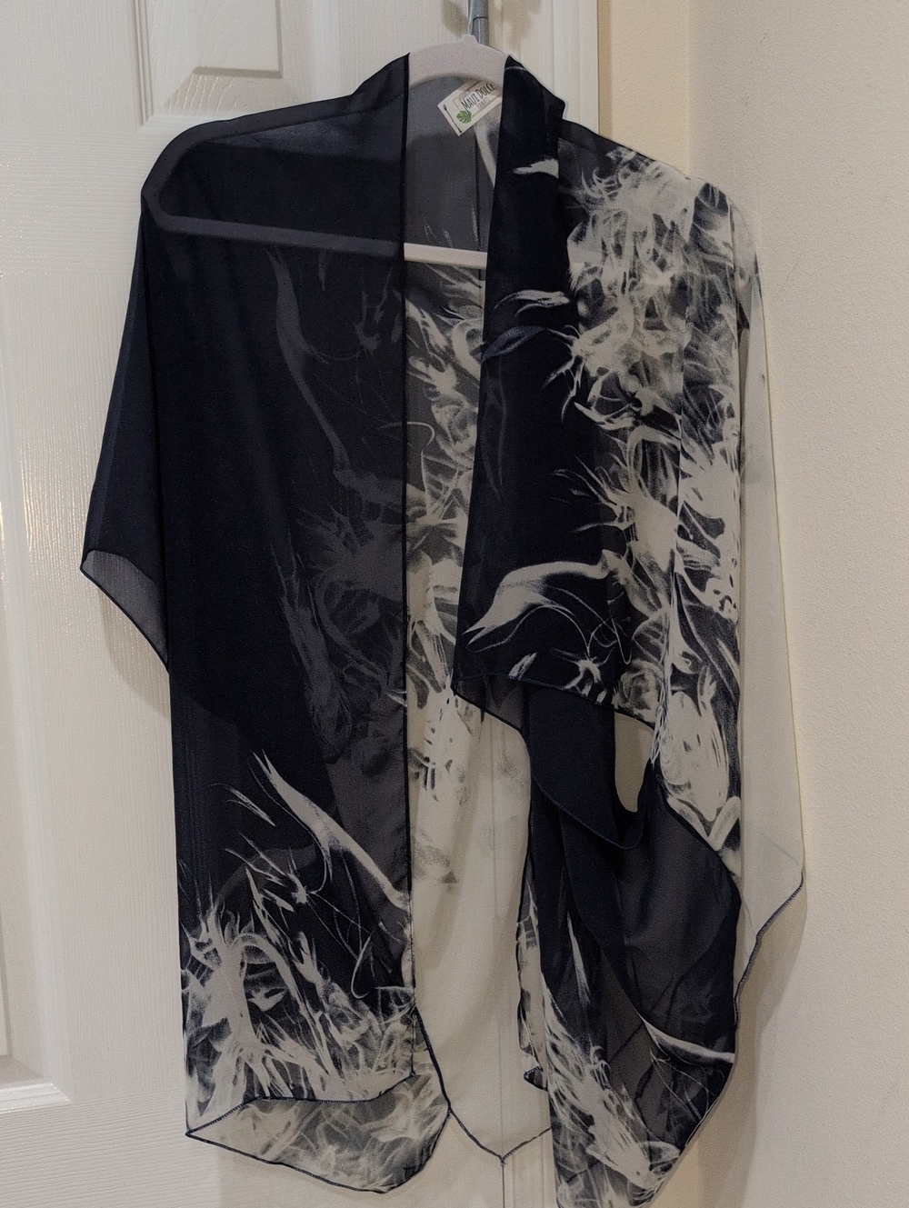 Blue And White Sheer Floral Shawl Wrap Or Bathing Suit Cover Up
